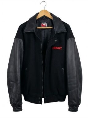 Vintage Leather & Wool GMC Varsity Style Jacket XL Black Made in Canada 🇨🇦